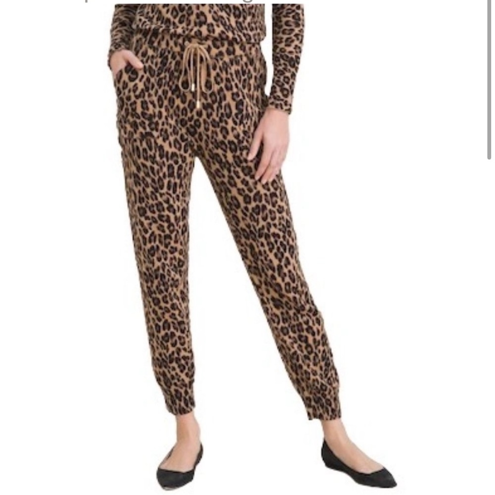 Chicos Zenergy Jogger Lounge Sweat pants Leopard Cotton Size 1 M Medium 8 / 10